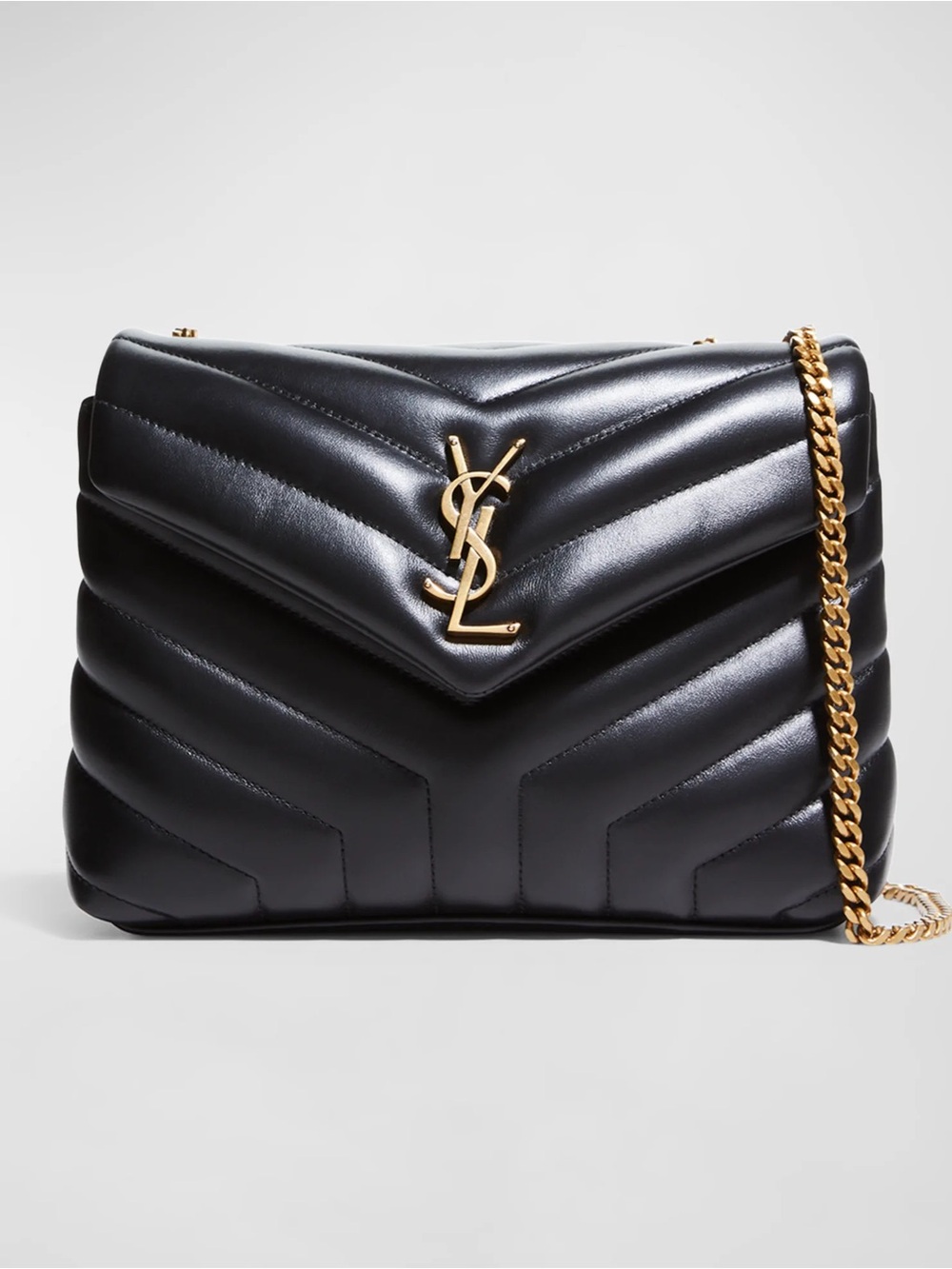 YSL SAINT LAURENT Calfskin Y Quilted Monogram Small Loulou Chain Satchel Black